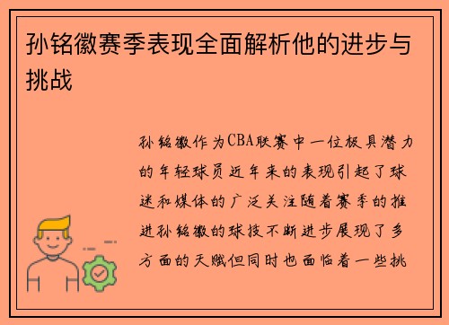 孙铭徽赛季表现全面解析他的进步与挑战